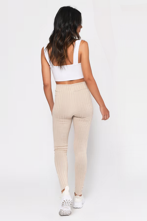 Tobi Women's Hailey Ribbed Leggings - Taupe