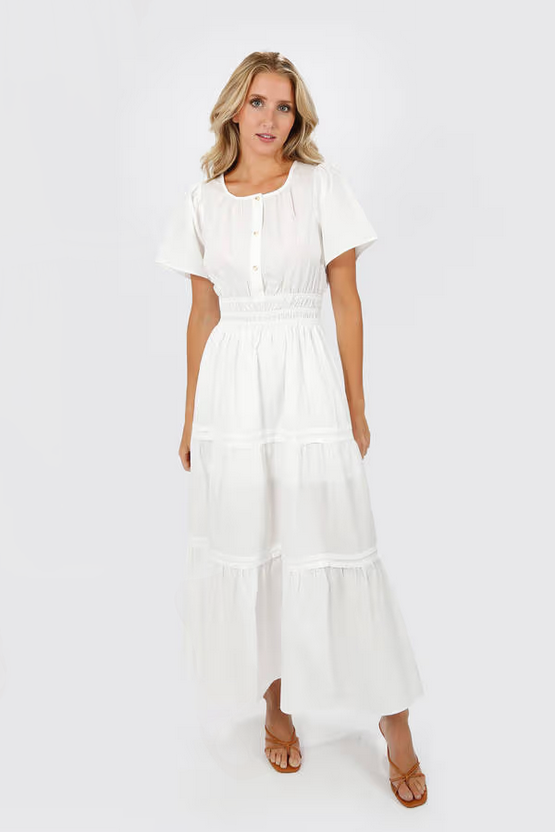 Tobi Women's Salem Button Up Maxi Dress Tiered - White