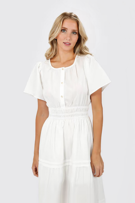 Tobi Women's Salem Button Up Maxi Dress Tiered - White