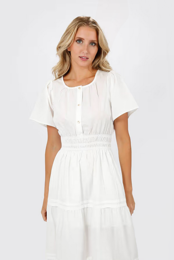 Tobi Women's Salem Button Up Maxi Dress Tiered - White
