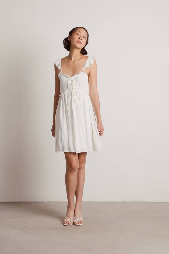 Tobi Women's Guessing Game Ruffle Smocked Mini Dress - Off White