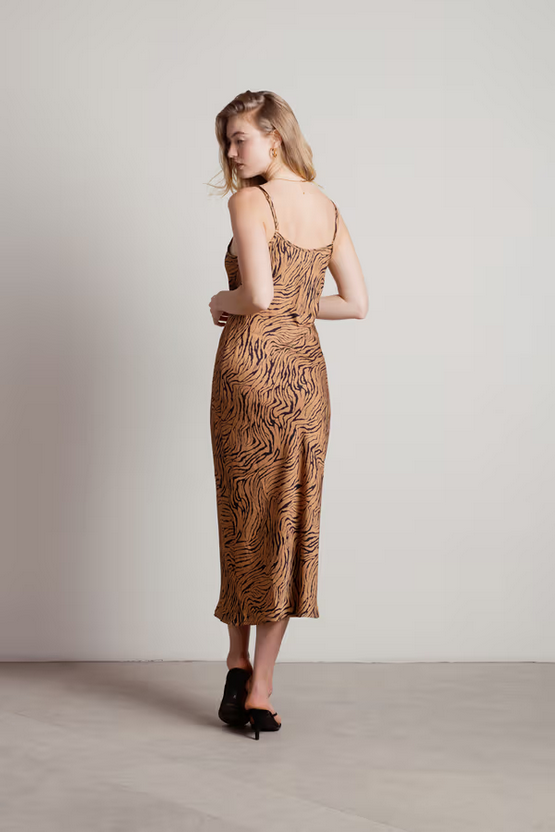 Tobi Women's Hear Me Purr Tiger Print Slip Midi Dress