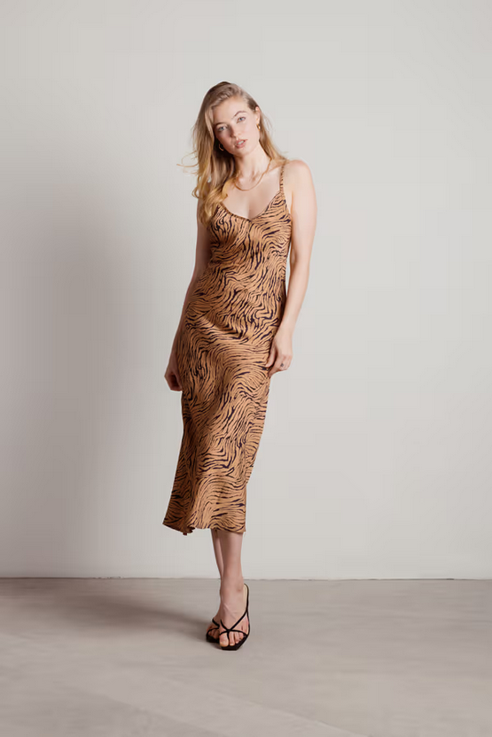 Tobi Women's Hear Me Purr Tiger Print Slip Midi Dress