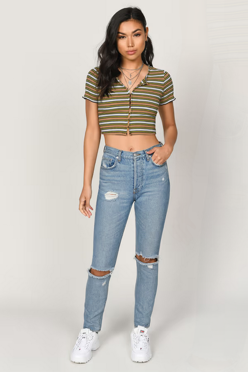 Tobi Women's Billie Crop Top - Yellow Multi