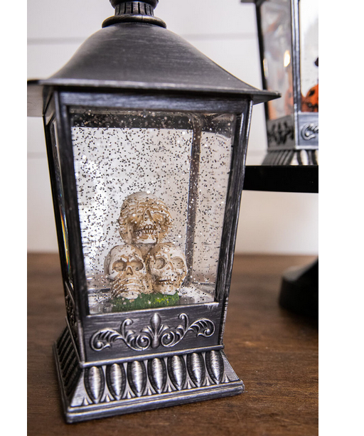 Decorator's Warehouse 9.5” B/O Lighted Spinning Water Globe Lantern with Halloween Figurine