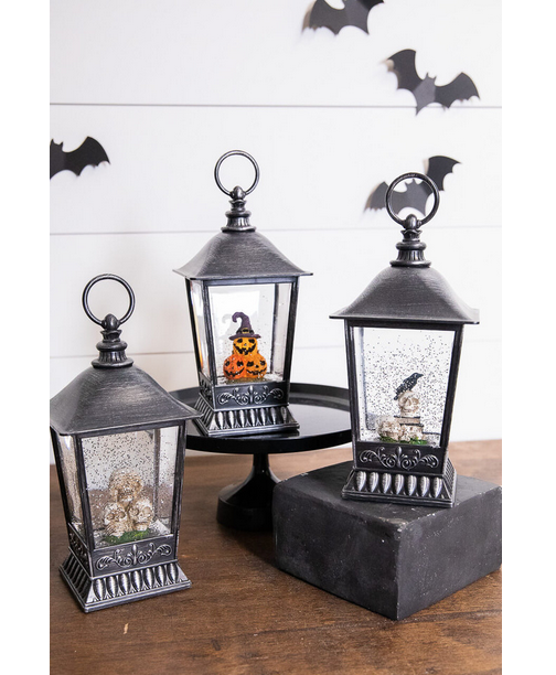 Decorator's Warehouse 9.5” B/O Lighted Spinning Water Globe Lantern with Halloween Figurine