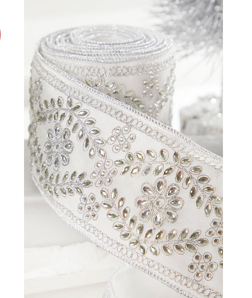 Decorator's Warehouse 4" x 5 Yard Dupioni with Jeweled Scroll Ribbon