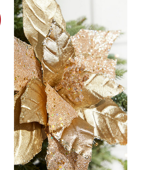 Decorator's Warehouse 13" x 12" Gold Velvet Glitter Poinsettia Stem