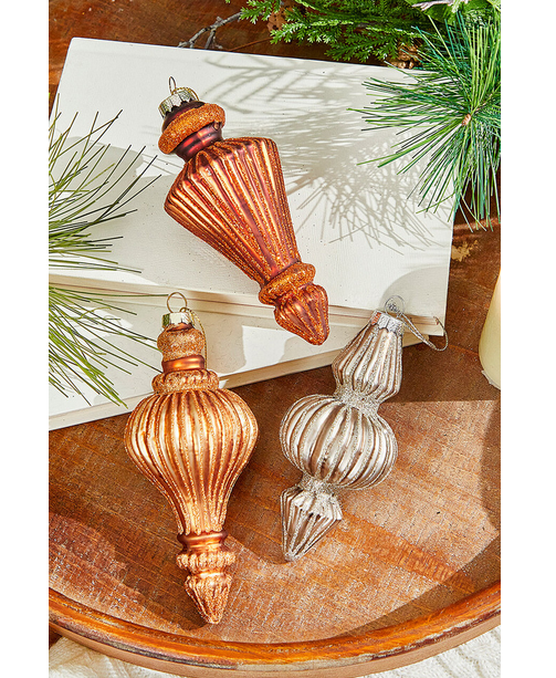 Decorator's Warehouse 6" Bronze/Gold/Silver Finial Glass Ornament