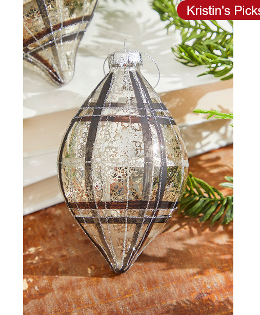 Decorator's Warehouse 4-6" Mercury Glass Plaid Ornament