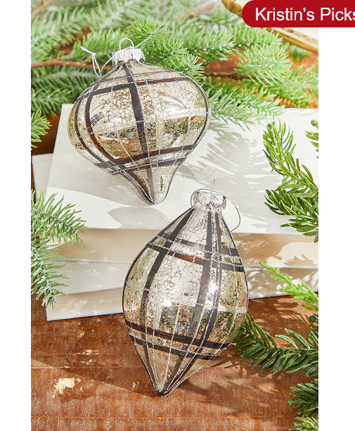 Decorator's Warehouse 4-6" Mercury Glass Plaid Ornament
