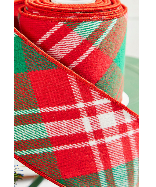 Decorator's Warehouse 4" x 5 Yard Red/Green/White Holiday Plaid Ribbon
