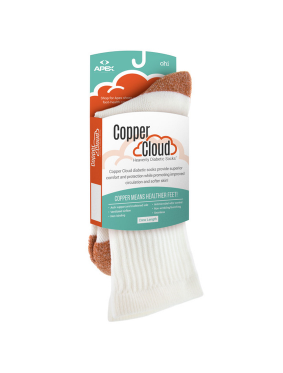 Apexfoot Men's Non-Binding Copper Cloud Diabetic Socks - Crew Length Unisex White (3 pk)