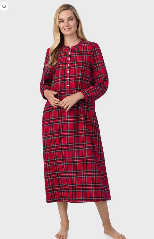 Lanz of Salzburg Women's Sweet & Simple Red Tartan Flannel Gown