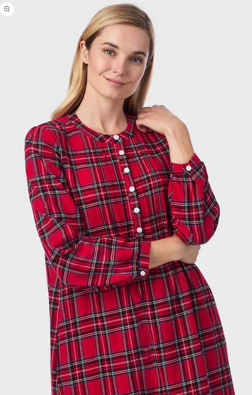 Lanz of Salzburg Women's Sweet & Simple Red Tartan Flannel Gown