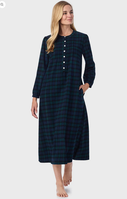Lanz of Salzburg Women's Sweet & Simple Black Watch Flannel Gown