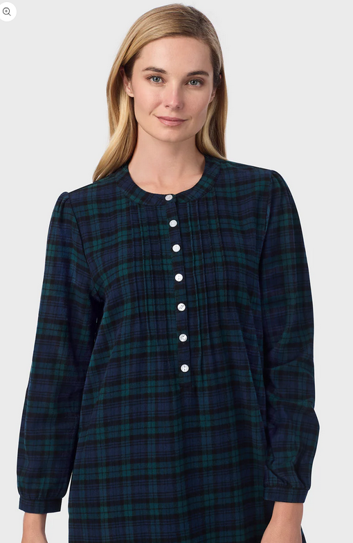 Lanz of Salzburg Women's Sweet & Simple Black Watch Flannel Gown