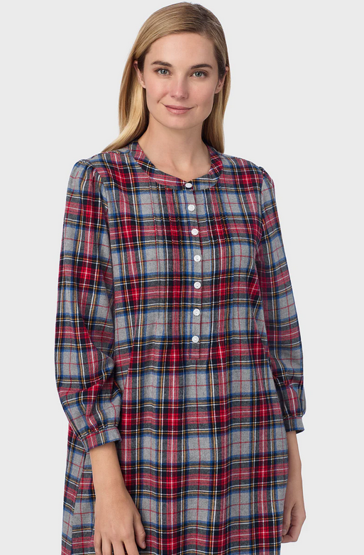 Lanz of Salzburg Women's Sweet & Simple Grey Plaid Flannel Gown