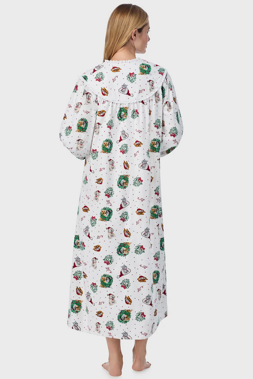 Lanz of Salzburg Women's Holiday Puppies Flannel Gown