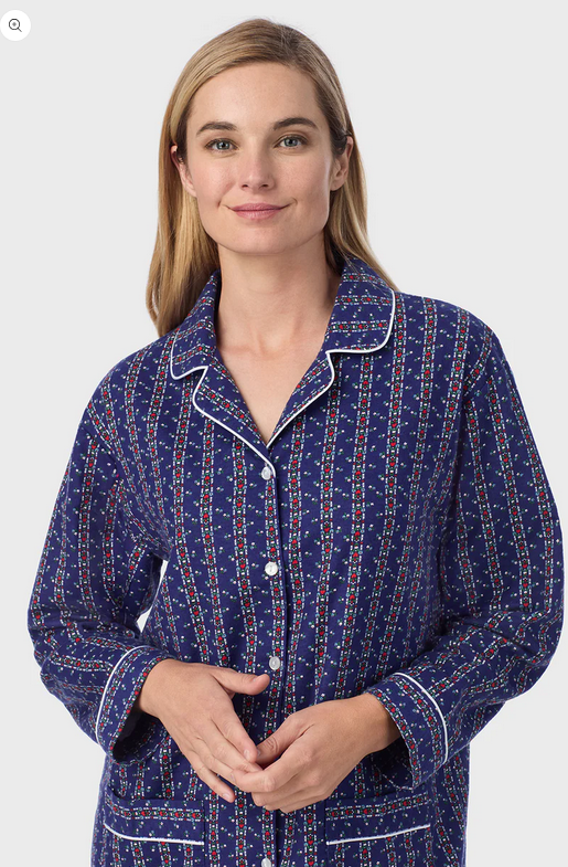 Lanz of Salzburg Women's Vintage Navy Heart Stripe Classic Notch Pajama