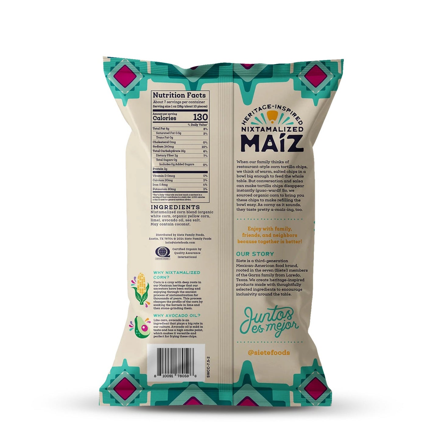 Siete Foods Maíz Sea Salt Totopos Corn Tortilla Chips 7.5oz - 6 Bags