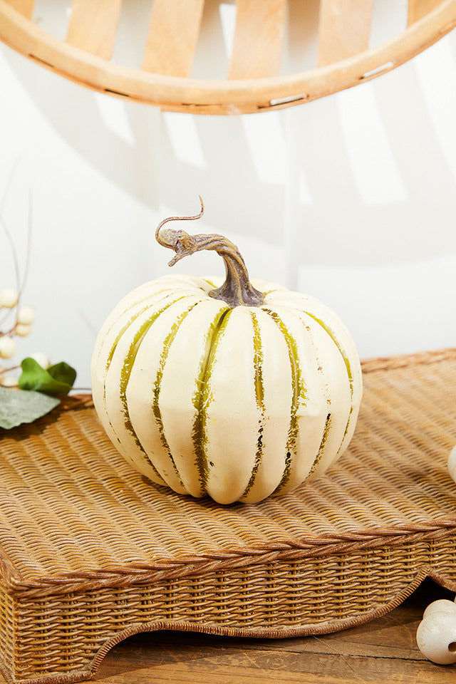 Decorator's Warehouse 6" Cream/Green Harvest Vine Pumpkin