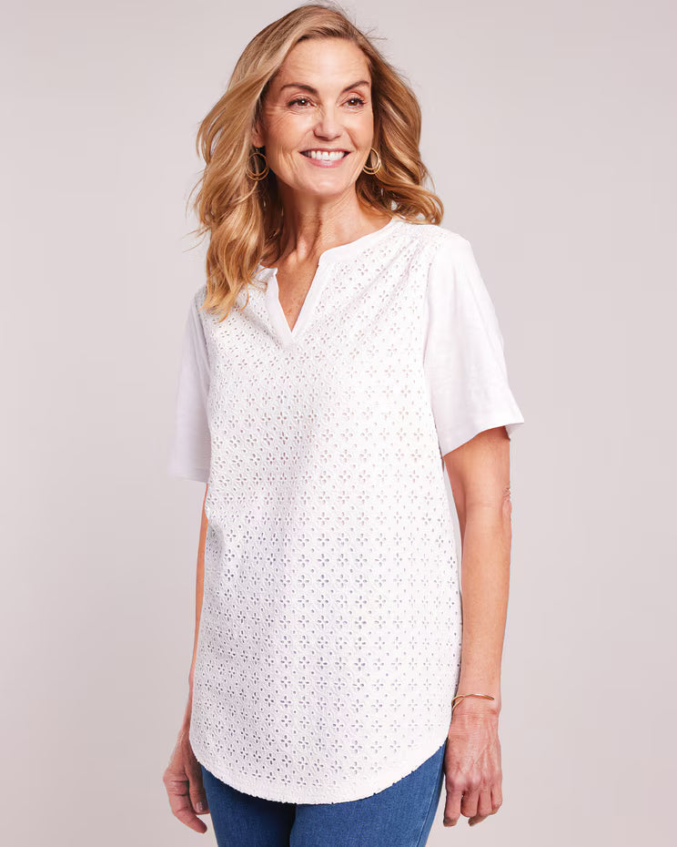 BLAIR Women's Tops Mixed Media Eyelet Top 2 (Misses) - x3