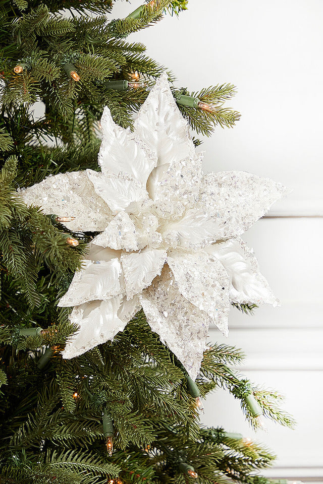 Decorator's Warehouse 6" x 24" Silver Flake Metallic Poinsettia Stem - White/Silver