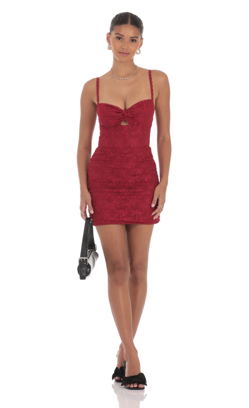 Lucy In The Sky Lace Cutout Bodycon Dress in Maroon