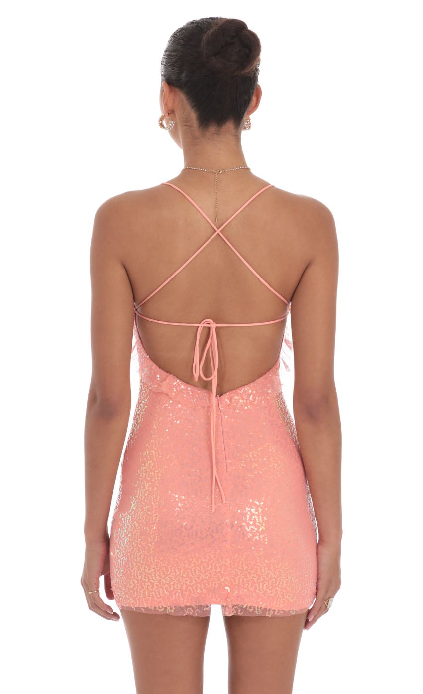Lucy In The Sky Sequin Ruffle Mini Dress in Coral