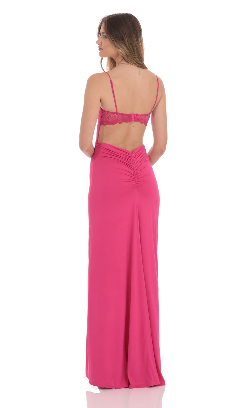 Lucy in the Sky Open Back Mermaid Maxi Dress in Magenta
