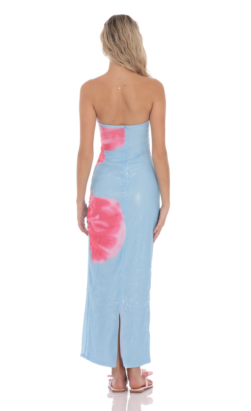 Lucy In The Sky Floral Sequin Strapless Maxi Dress in Blue