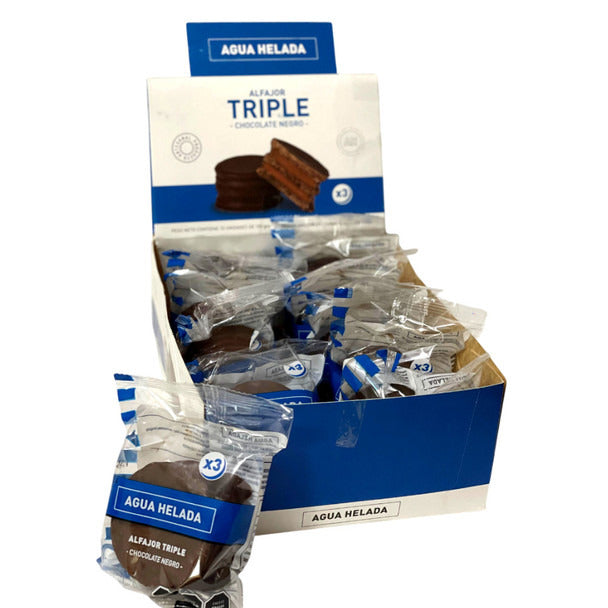 Pampa Direct Agua Helada Triple Alfajores Filled with Dulce de Leche Coated in Dark Chocolate, 100 g / 3.52 oz (box of 10)