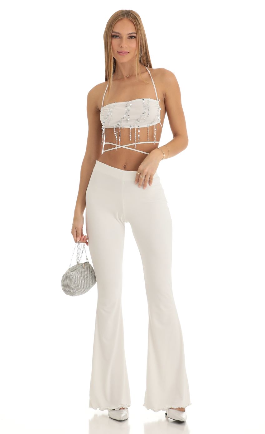 Lucy In The Sky Sequin Two Piece Pant Set in White