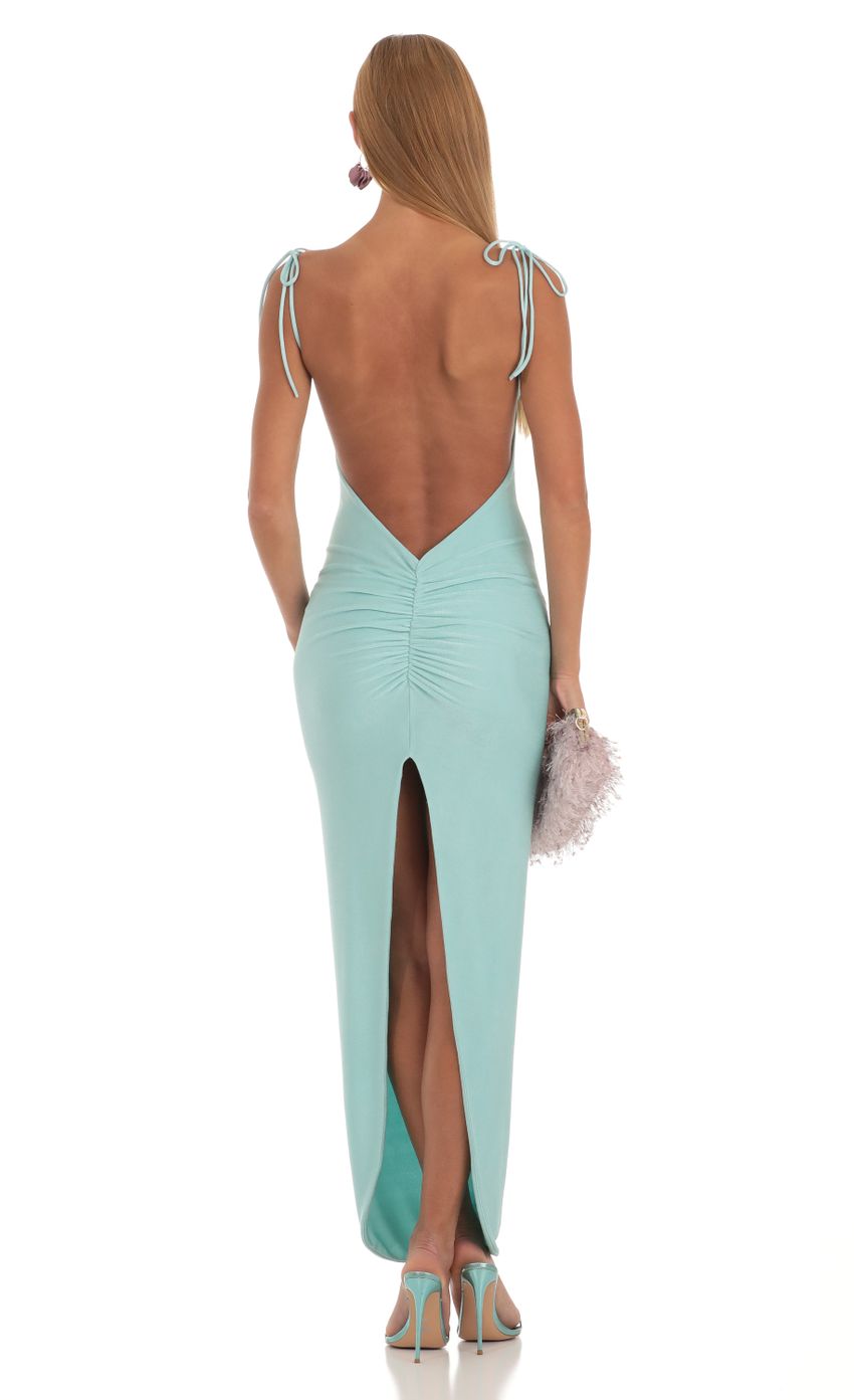 Lucy in the Sky Slinky Back Slit Maxi Dress in Aqua