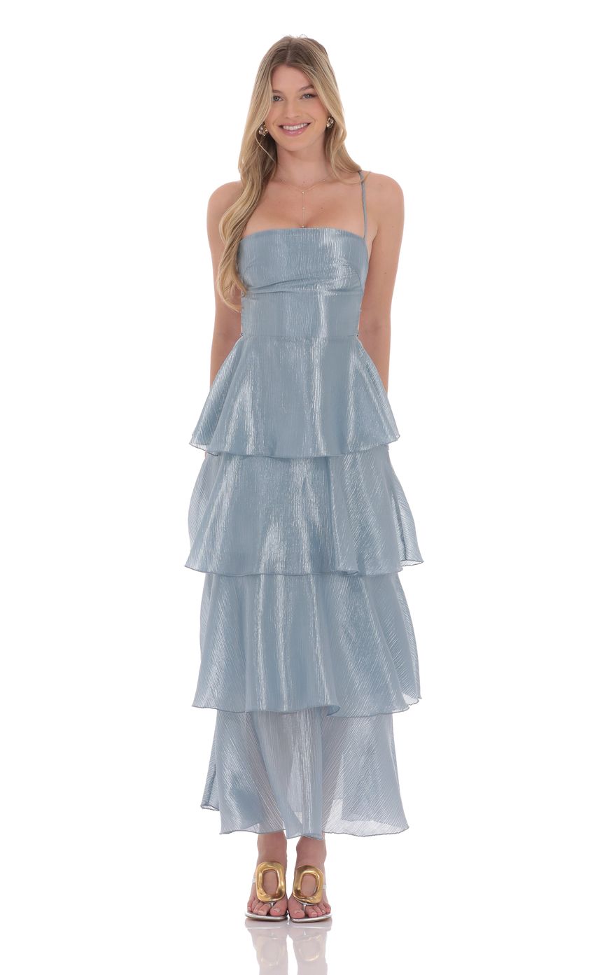 Lucy In The Sky Crinkle Sheen Maxi Dress in Slate Blue