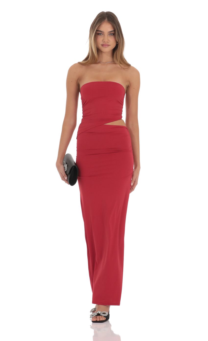Lucy In The Sky Strapless Cutout Maxi Dress in Red