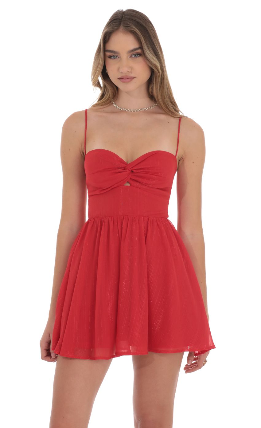 Lucy in the Sky Shimmer Front Twist A-line Dress