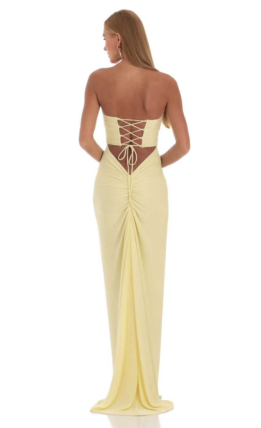 Lucy In The Sky Corset Strapless Maxi Dress in Yellow