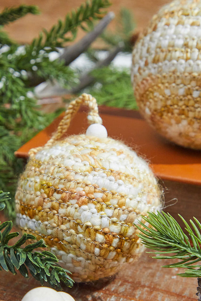Decorator's Warehouse Beige/White Knit Ball Ornaments - Set of 2