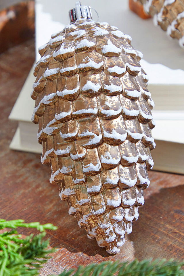 Decorator's Warehouse 6.5" Brown/White Snowed Pine Cone Ornament Box - Set of 3