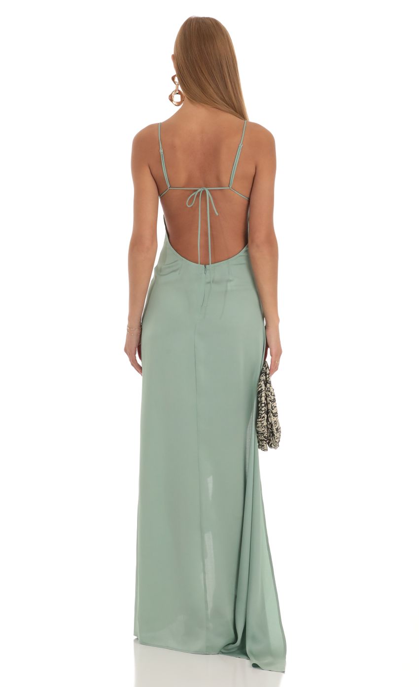 Lucy In The Sky Satin Ruffle Maxi Dress in Sage