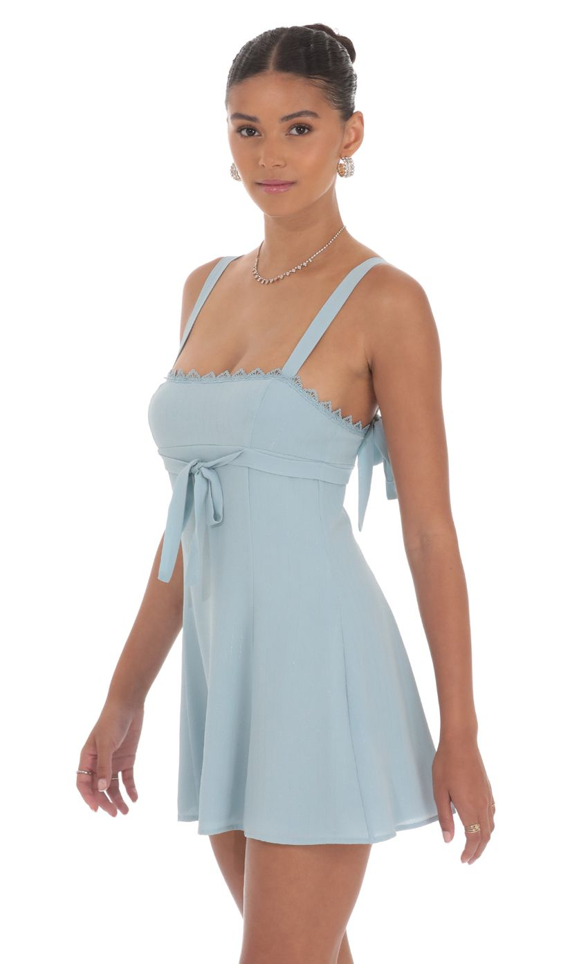 Lucy in the Sky Shimmer Ribbon Embroidered Trim Dress in Blue