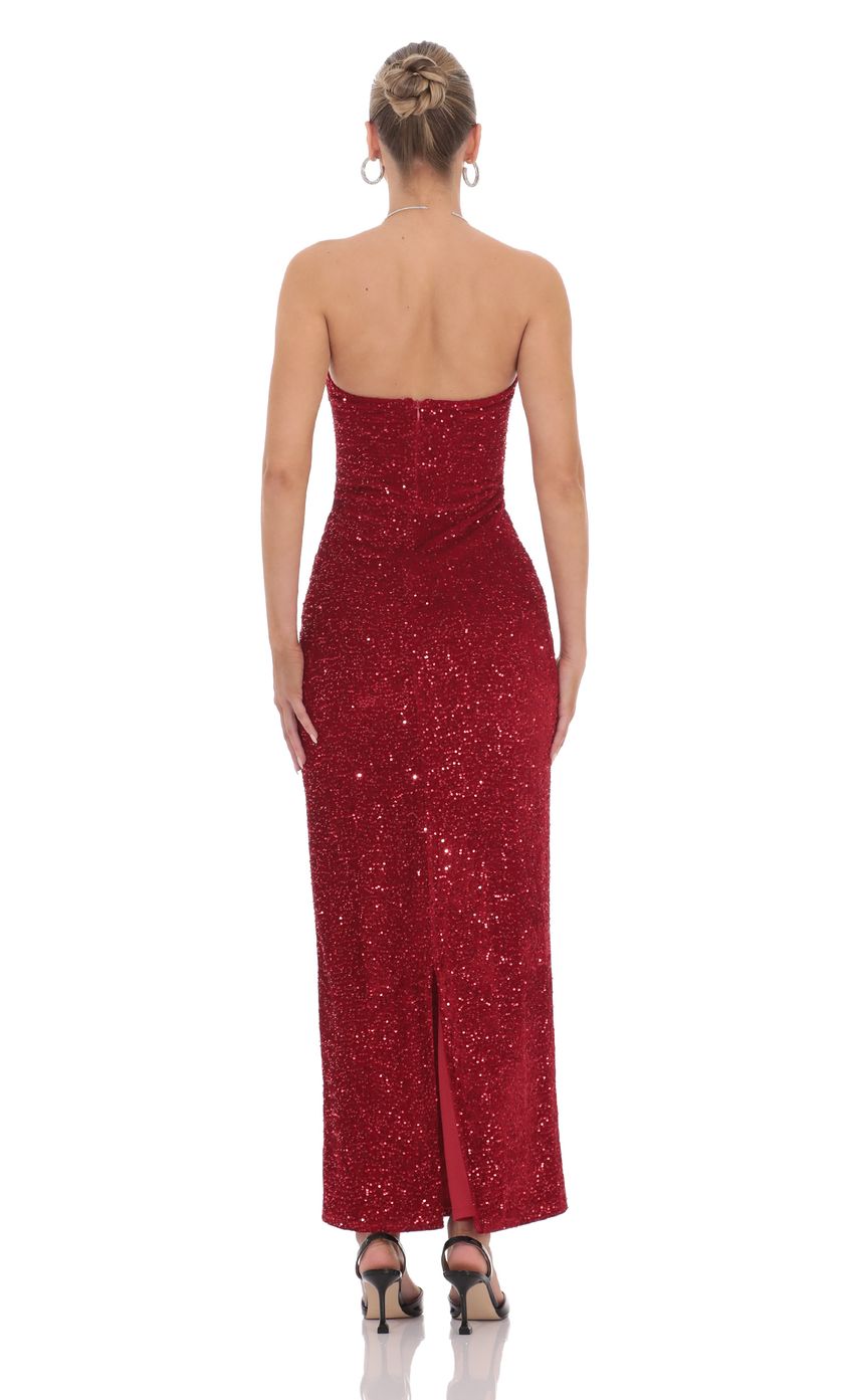 Lucy in the Sky Velvet Sequin Strapless Maxi Dress in Red