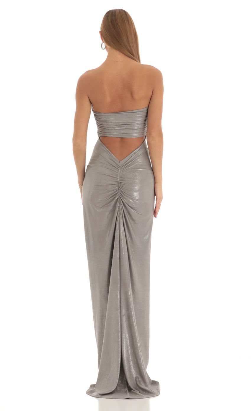 Lucy In The Sky Metallic Corset Maxi Dress in Silver