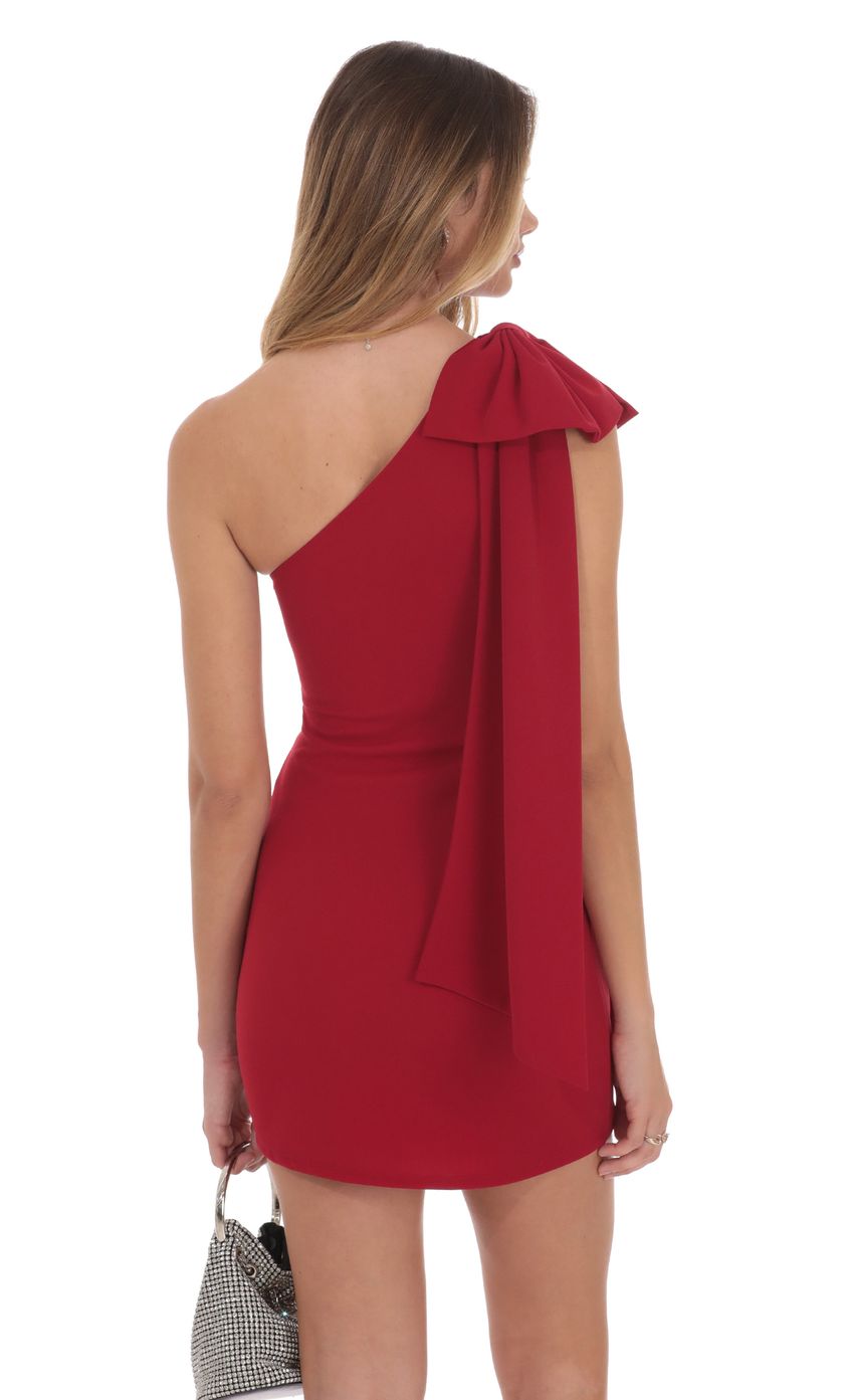 Lucy In The Sky One Shoulder Bow Dress in Red