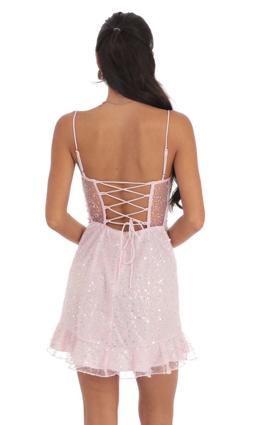 Lucy In The Sky Sequin Ruffle Dress in Pale pale Pink