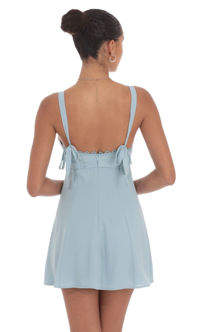 Lucy in the Sky Shimmer Ribbon Embroidered Trim Dress in Blue
