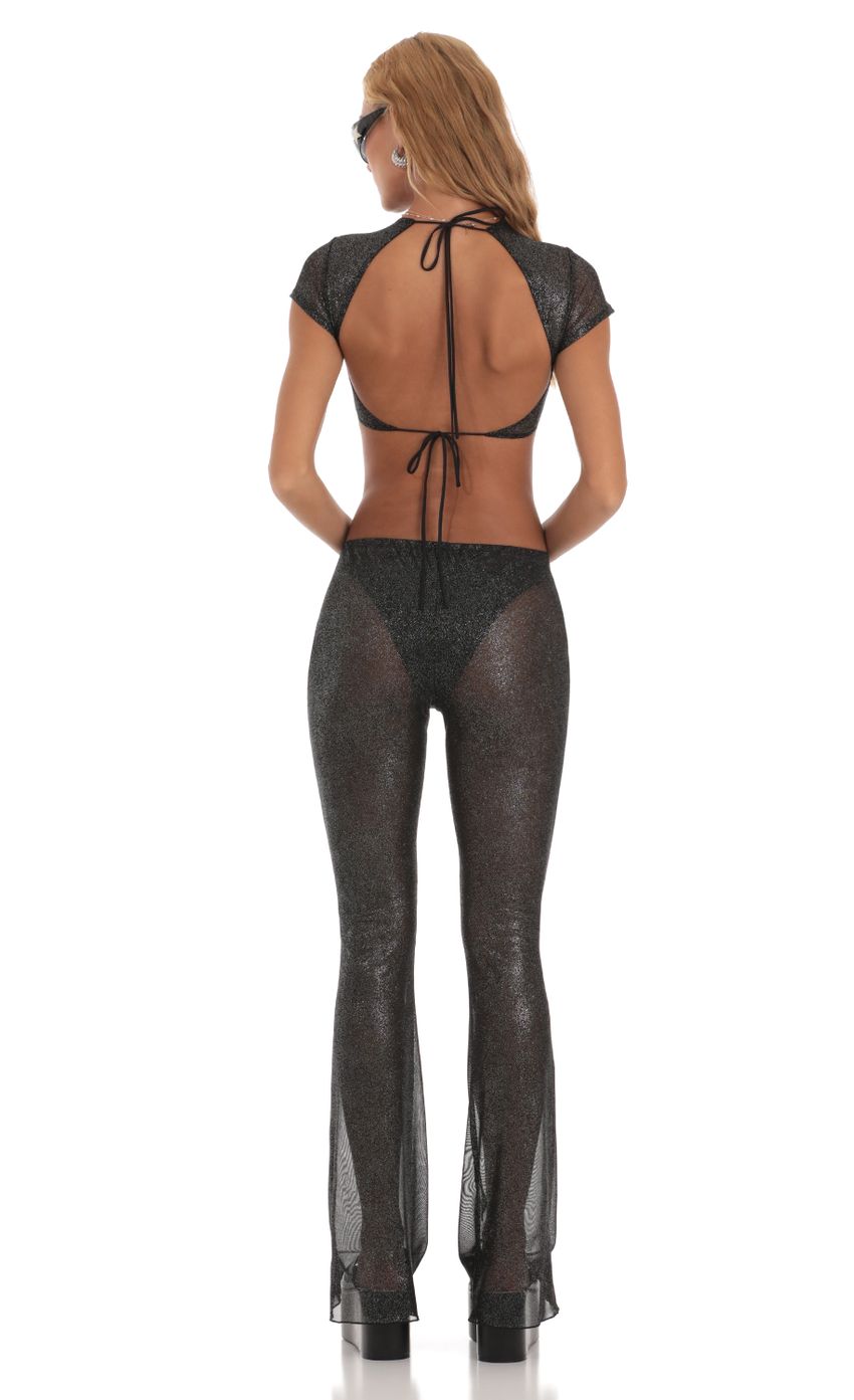 Lucy In The Sky Shimmer Three Piece Pant Set in Black