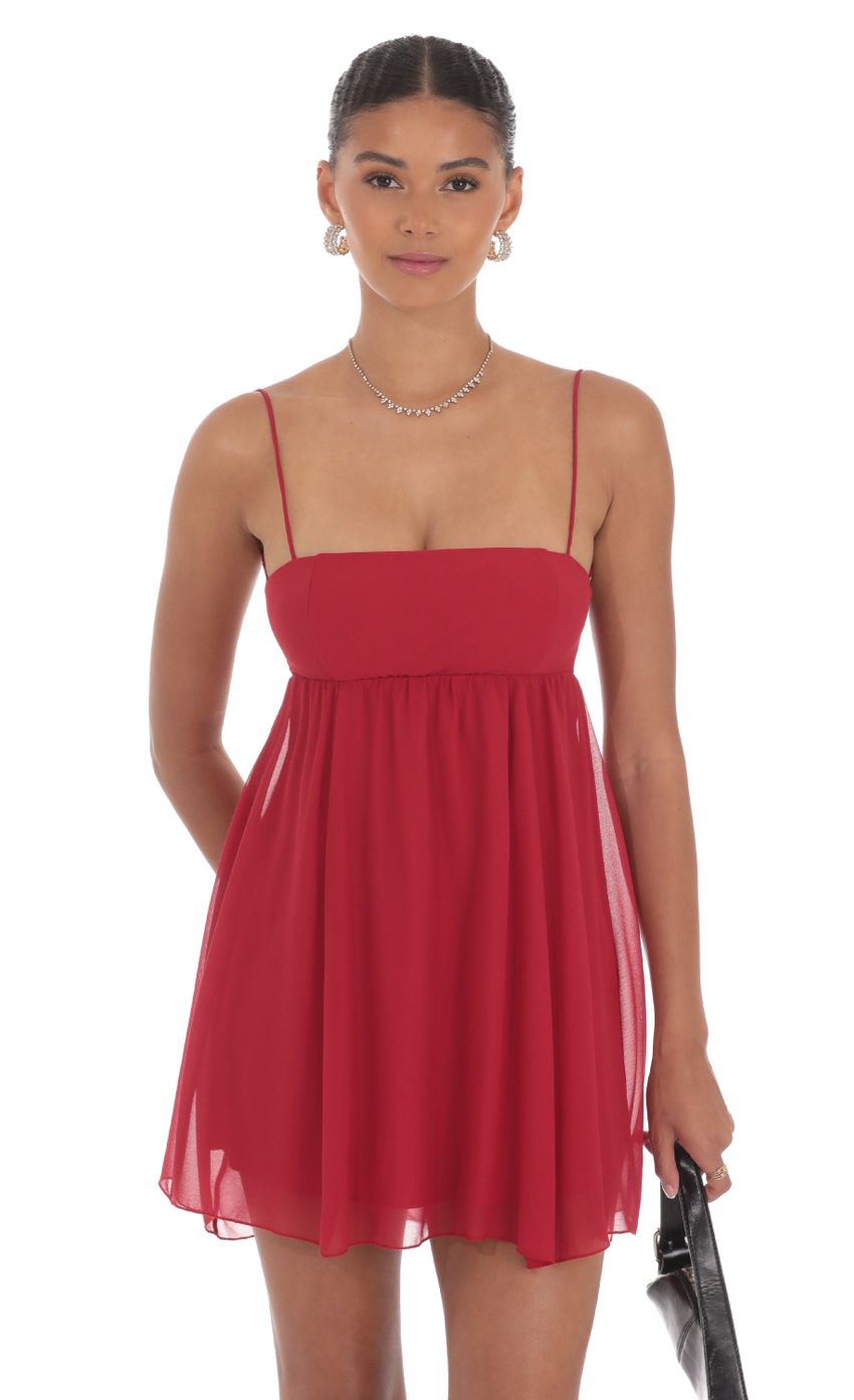 Lucy In The Sky Chiffon Babydoll Dress in Slate Crimson Red